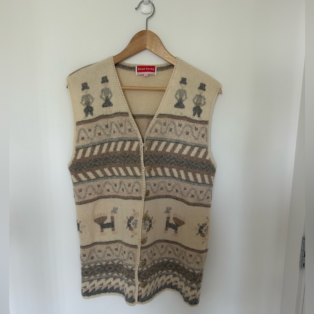 Vintage René Derby Knit Sweater Vest | Llama & Top Hat Motif | lambswool